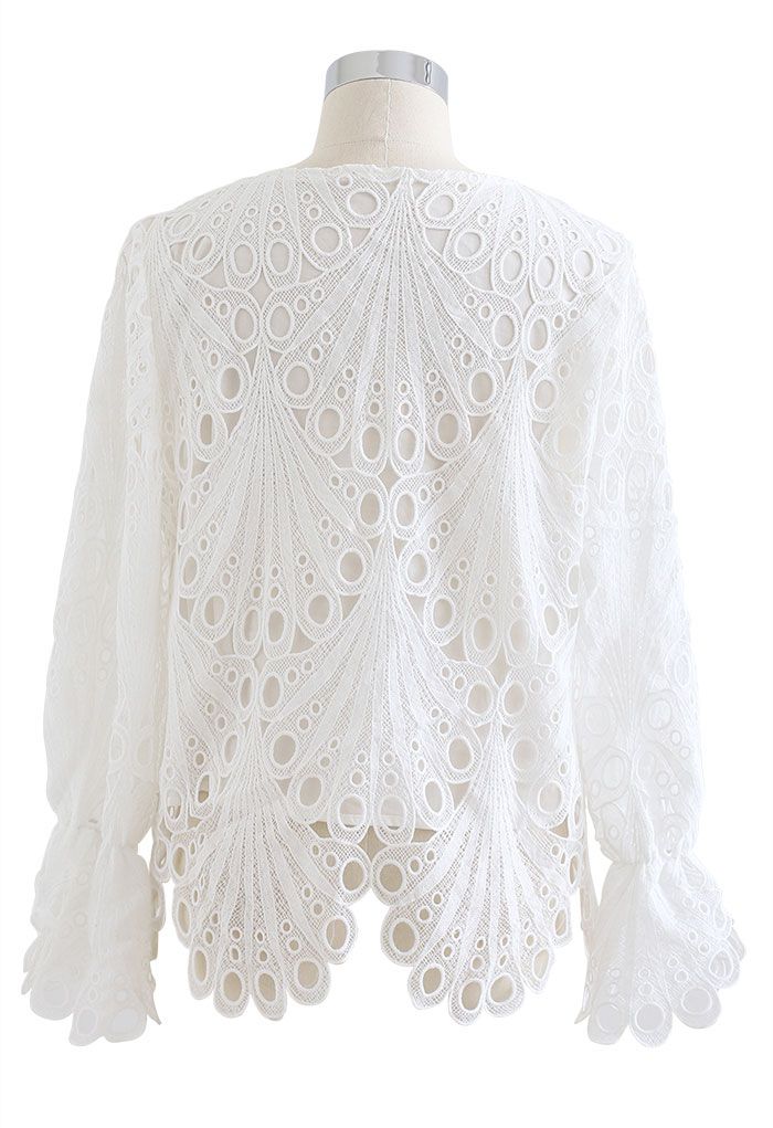 White Scalloped Hollow Out Lace Top