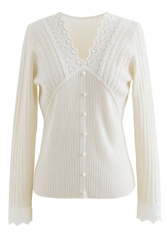 Lace Inserted Soft Touch Knit Top