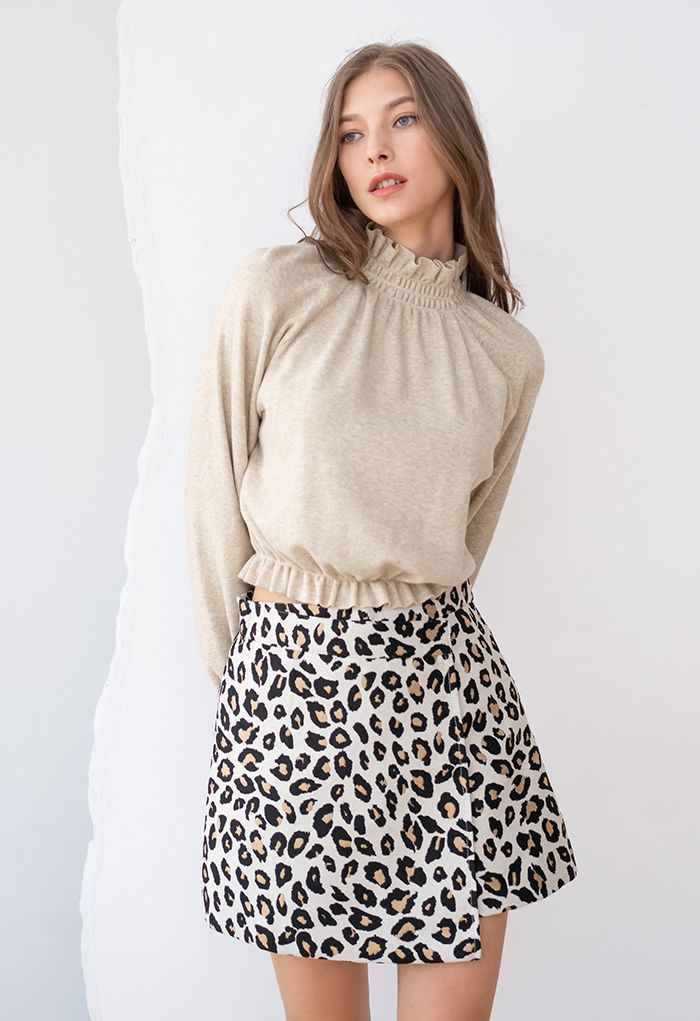 Stunning Leopard Jacquard Flap Mini Skirt