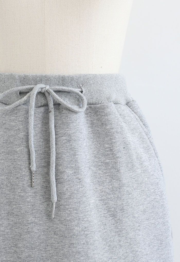 Cotton Drawstring Pocket Mini Skorts in Grey