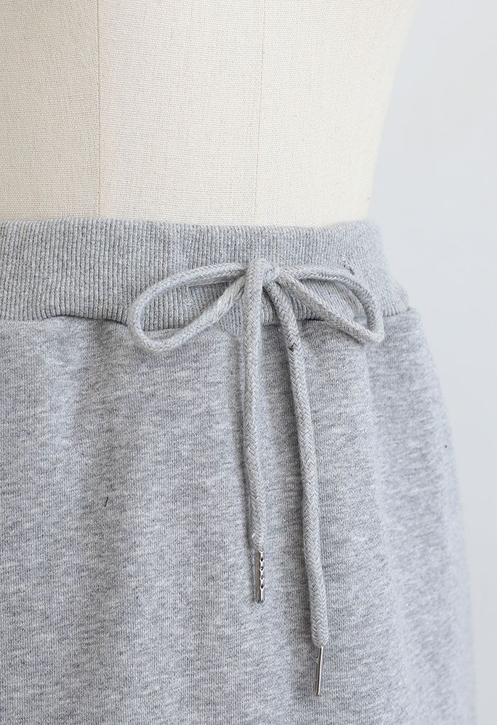 Cotton Drawstring Pocket Mini Skorts in Grey