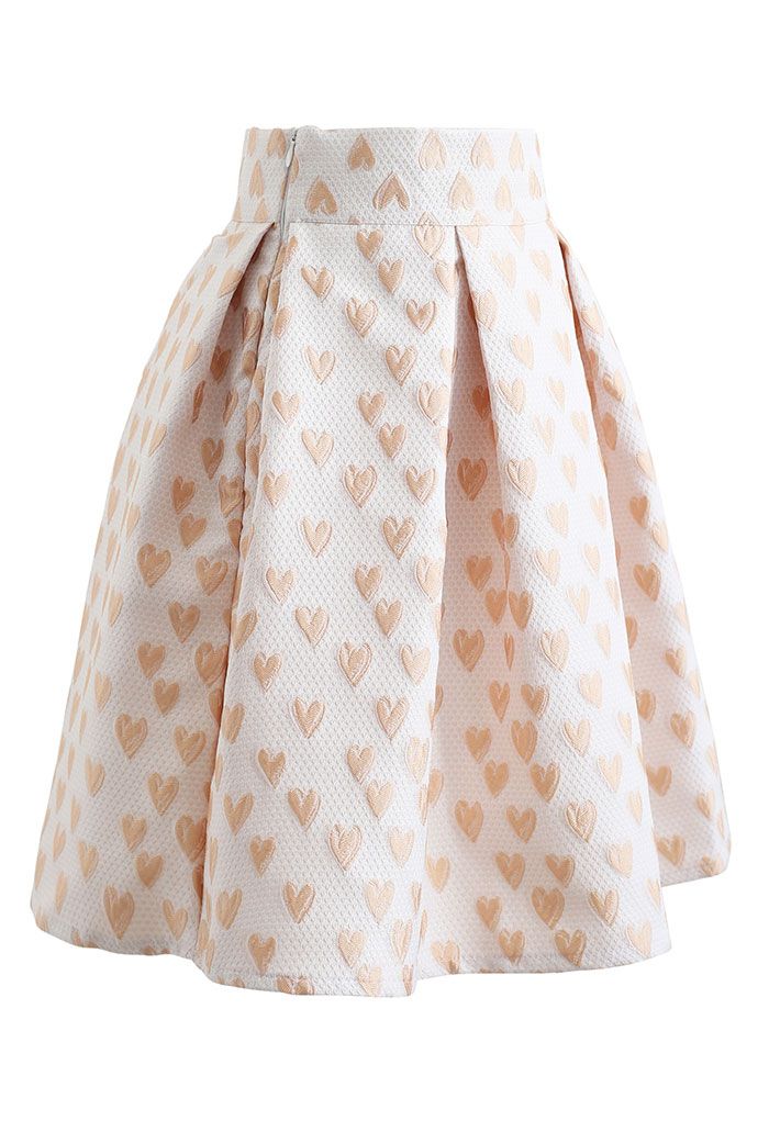 Sweet Heart Jacquard Pleated Skirt in Cream