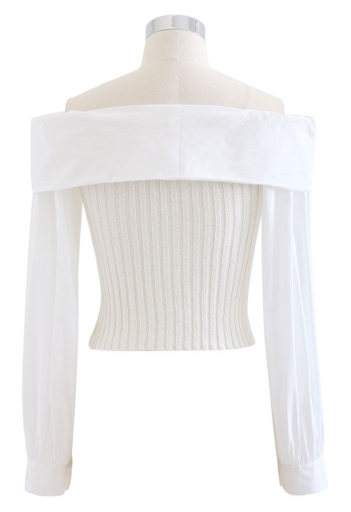 Twist Front Spliced Crop Rib Knit Top in White