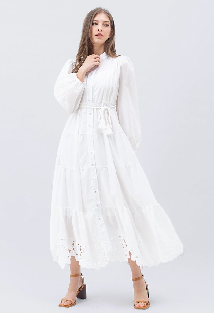 Flower Cutwork Cotton Maxi Dress in White