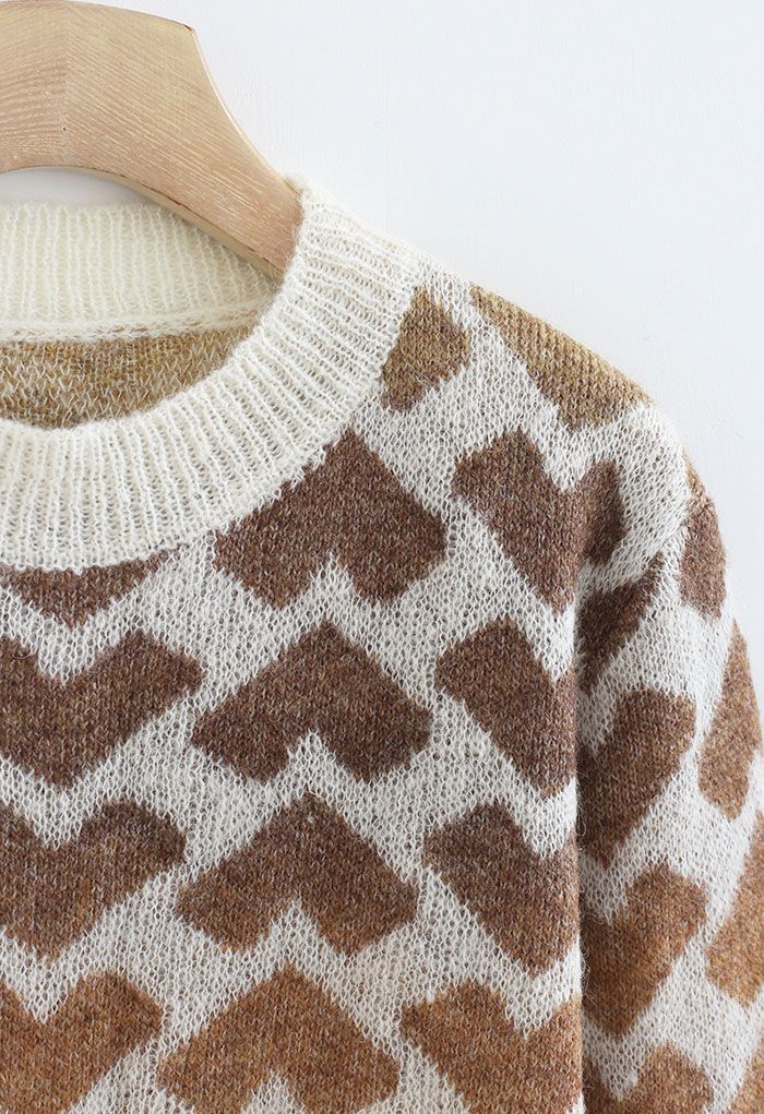Caramel Gradient Hearts Knit Sweater