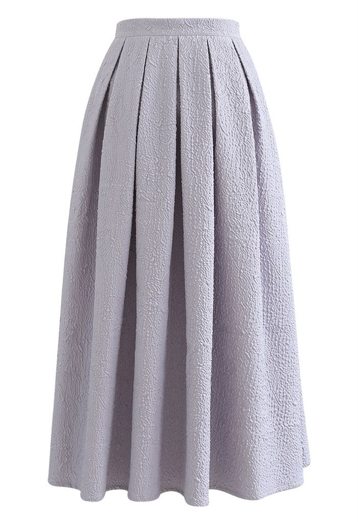 Carnation Embossed Satin Pleated Midi Skirt in Lilac