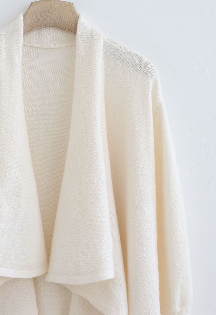 Waterfall Longline Knit Cardigan in Cream