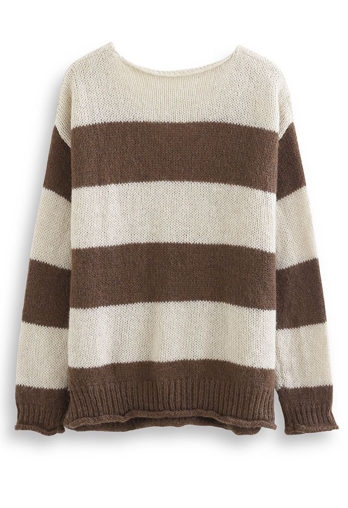 Color Blocked V-Neck Cable Knit Sweater in Ivory