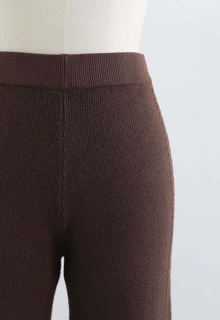 Double Braids Knit Straight Leg Pants in Brown