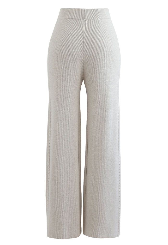 Double Braids Knit Straight Leg Pants in Sand