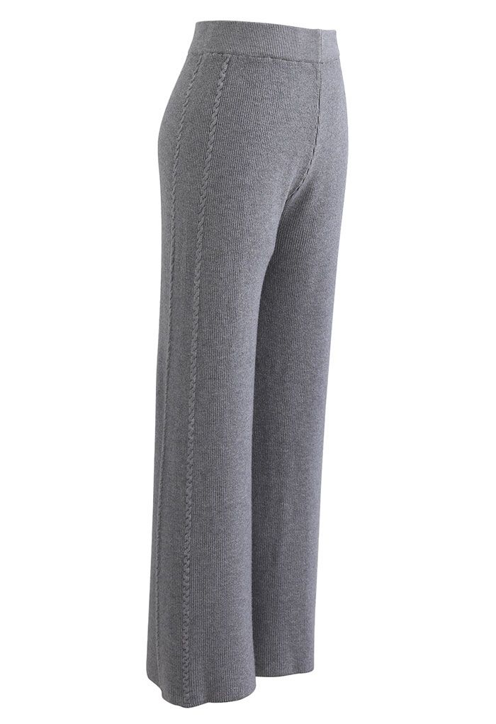 Double Braids Knit Straight Leg Pants in Grey