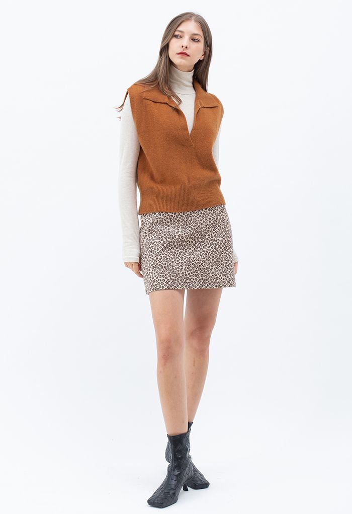 Wool-Blend Leopard Print Mini Bud Skirt