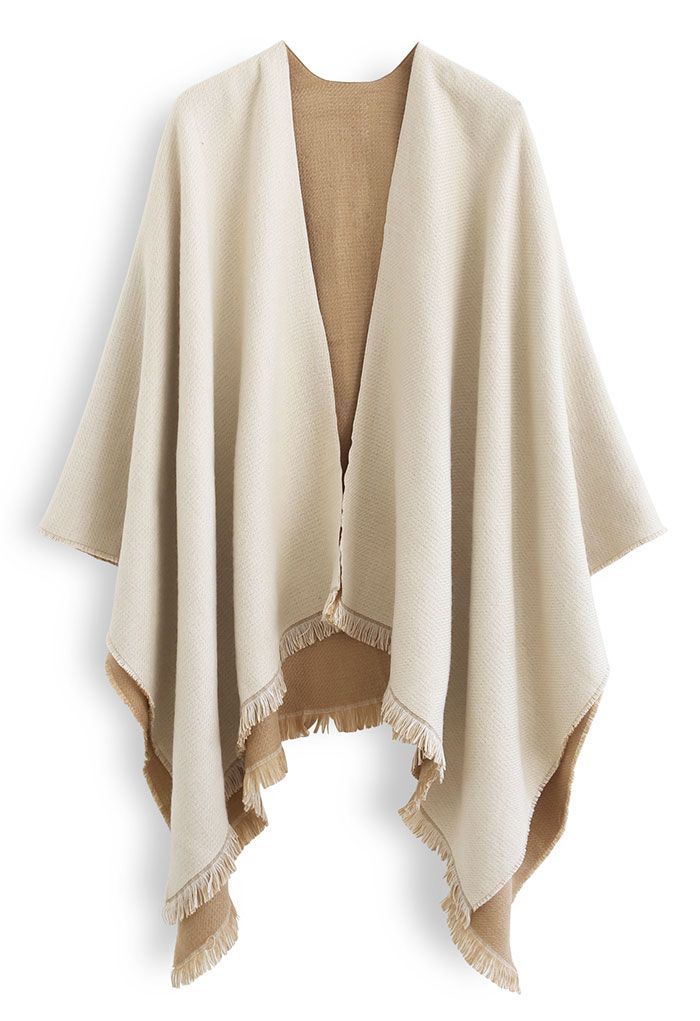 Solid Color Reversible Poncho in Camel