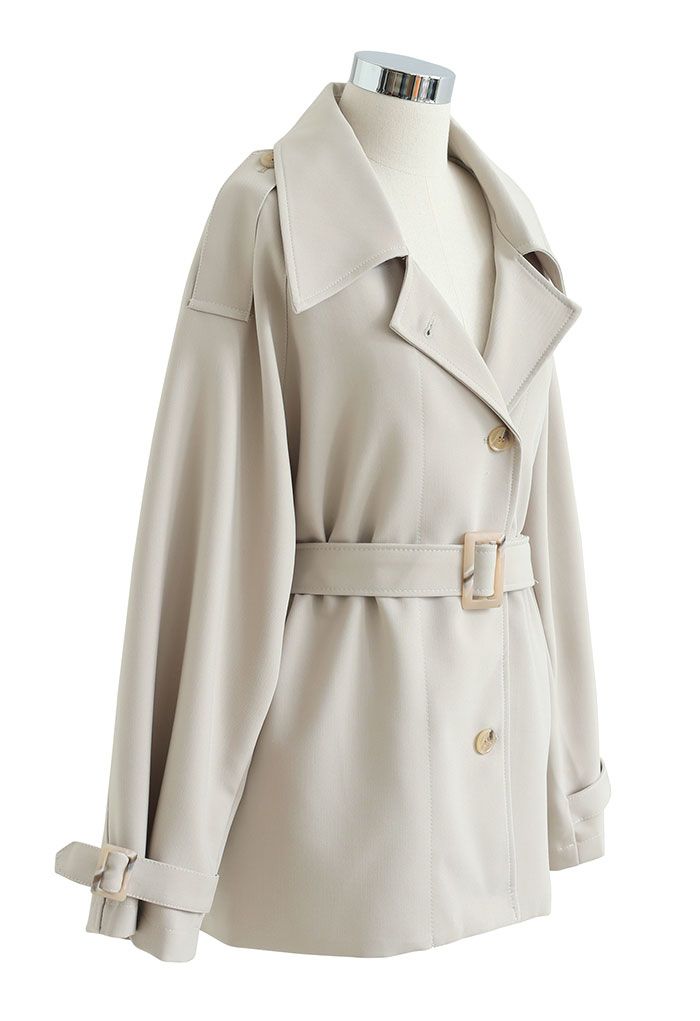Button Down Belted Coat in Ivory