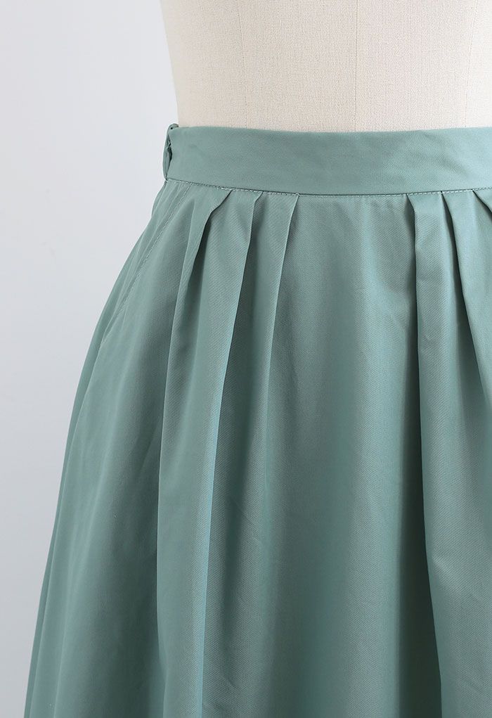 Jade Green Side Pocket Flare Cotton Skirt