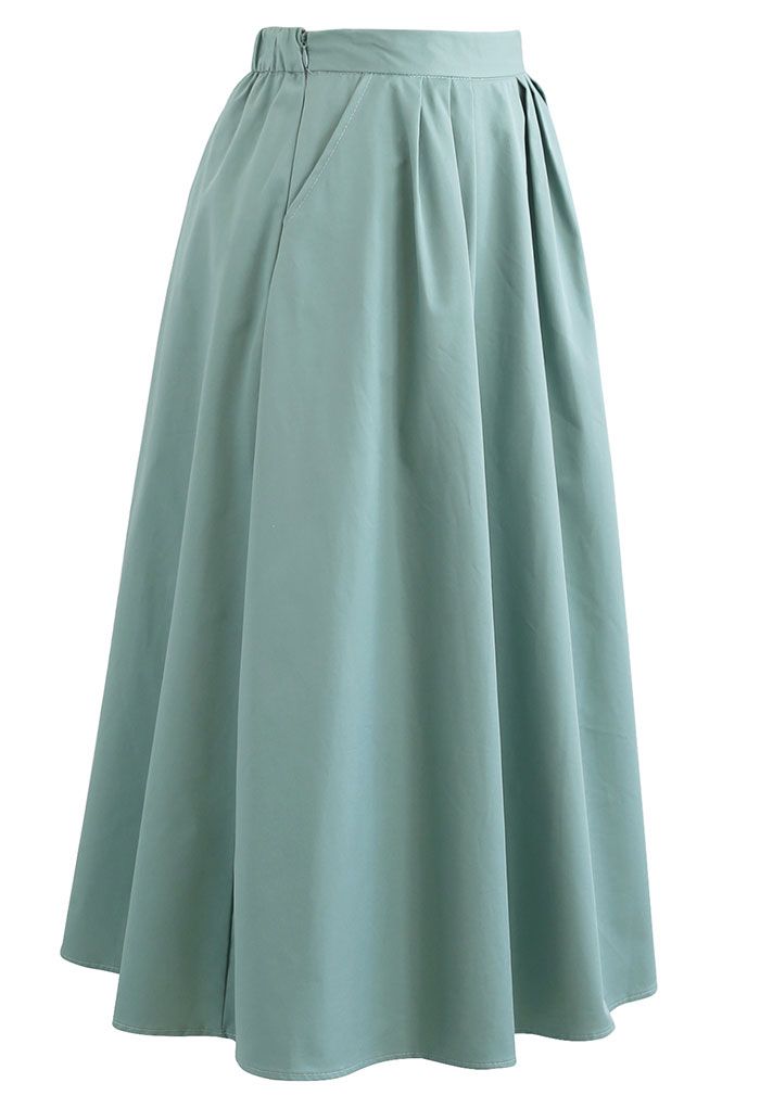 Jade Green Side Pocket Flare Cotton Skirt