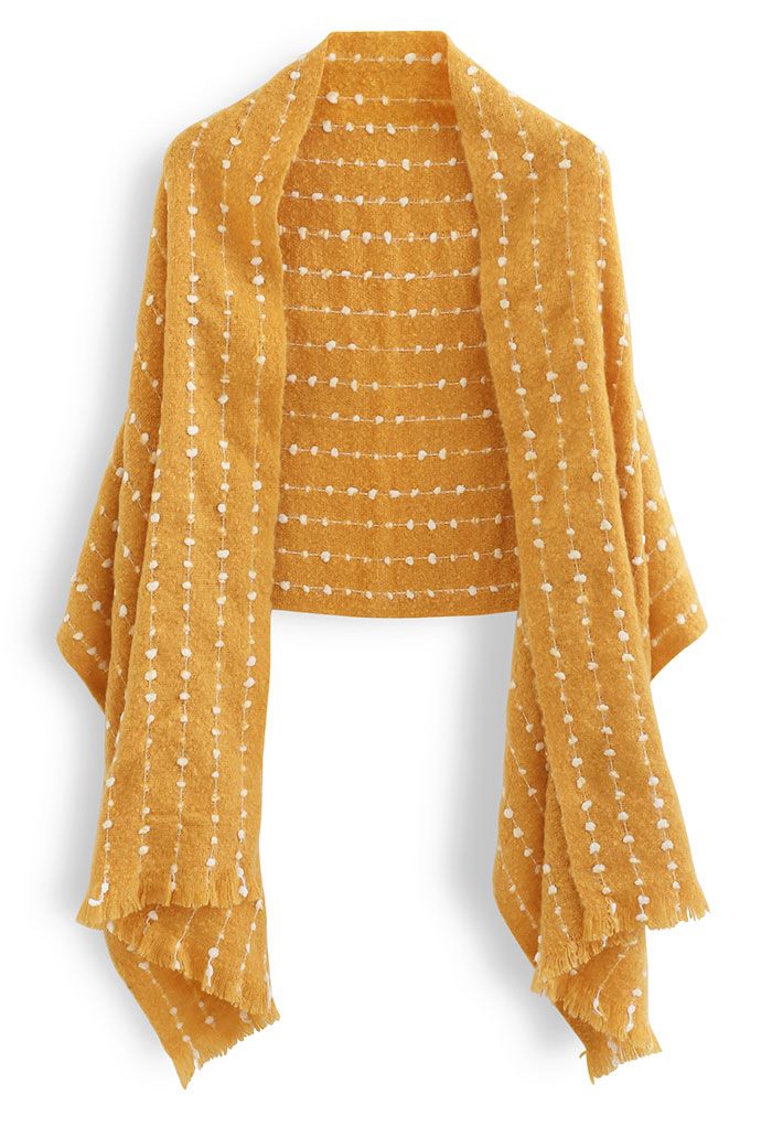 Dotted Fringed Fluffy Scarf in Mustard