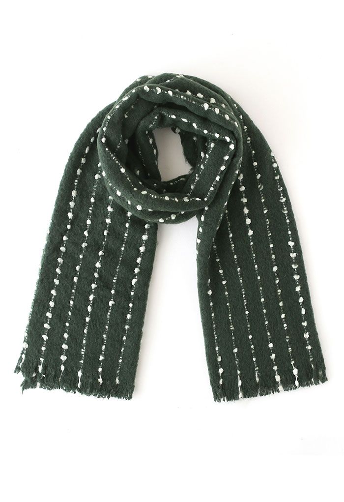 Dotted Fringed Fluffy Scarf in Green