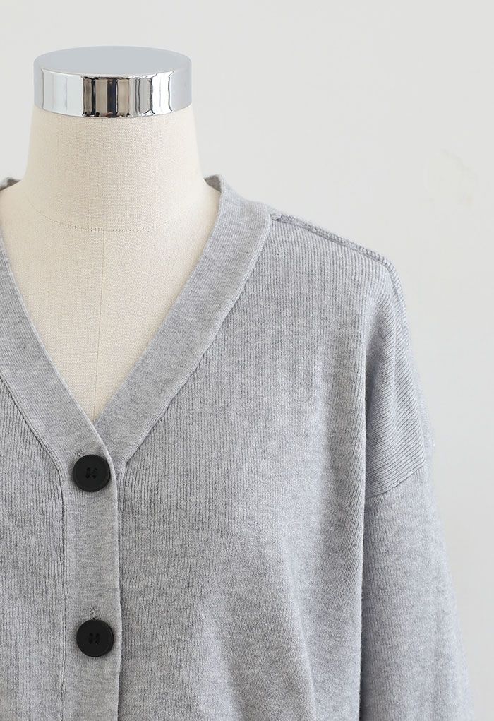 Comfy Versatile Knit Cardigan and Skirt Set in Grey