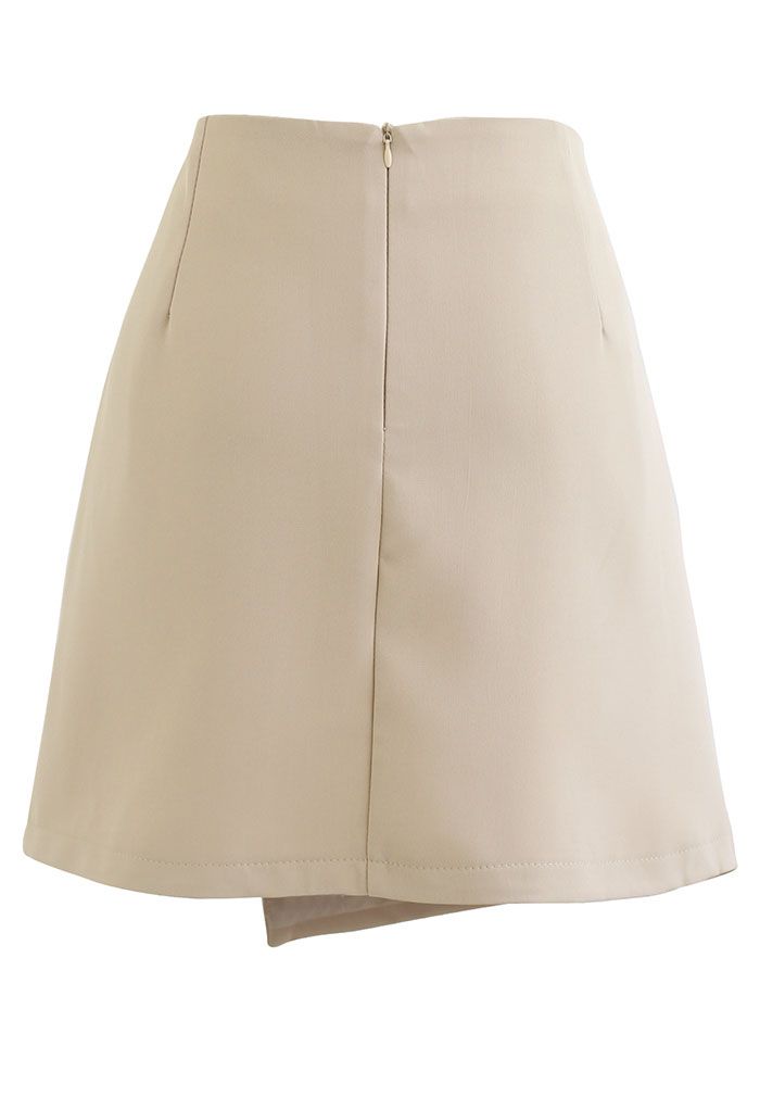 Buttoned Fake Pocket Flap Mini Skirt in Cream