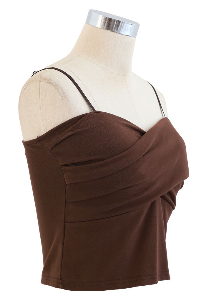 Cross Wrap Fitted Cami Top in Brown