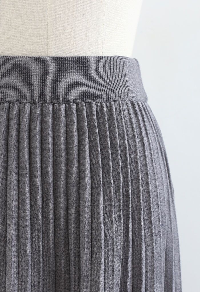 Spliced Chiffon Hem Knit Midi Skirt in Grey