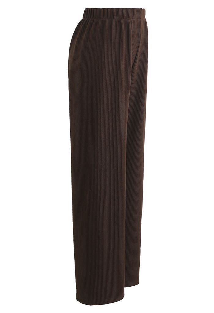 Straight Leg Ribbed Lounge Pants in Brown