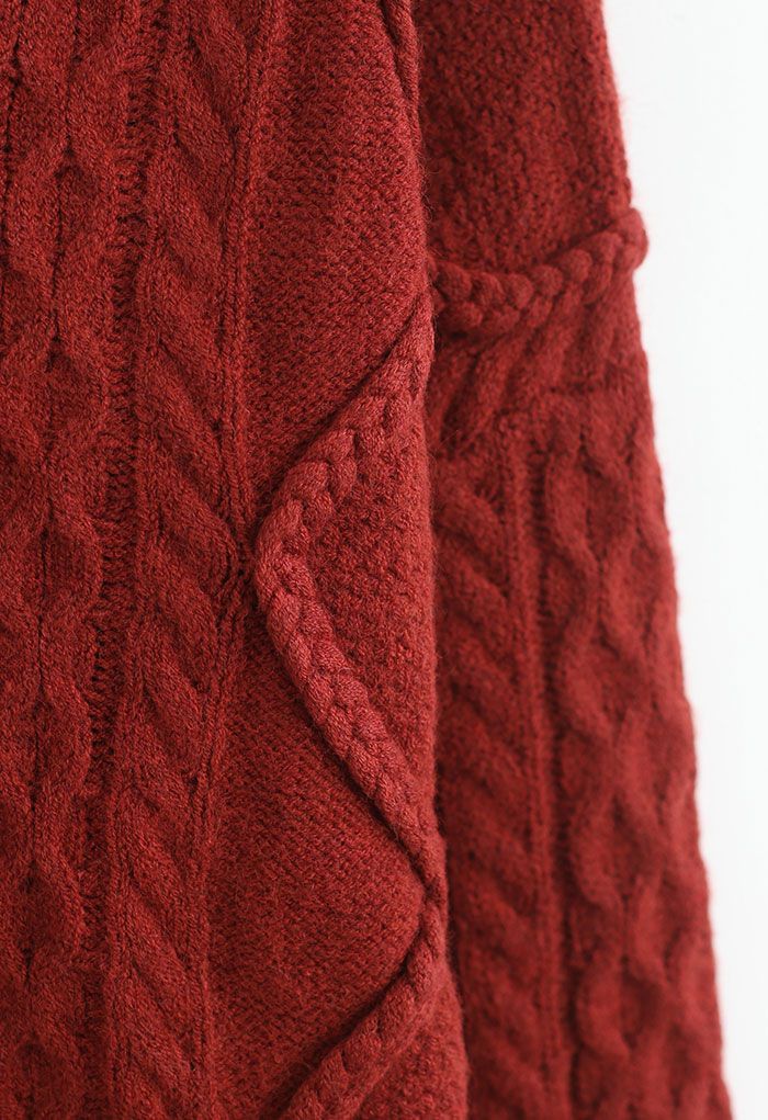 Round Neck Cable Knit Oversized Sweater in Red