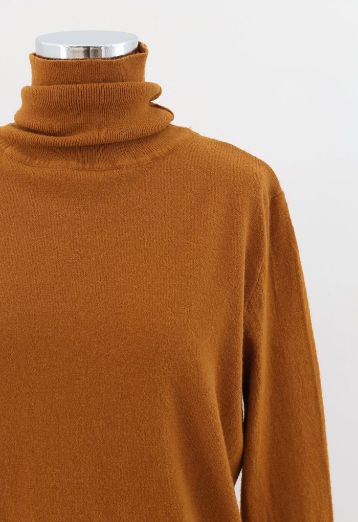 Turtleneck Soft Touch Ribbed Knit Sweater in Pumpkin