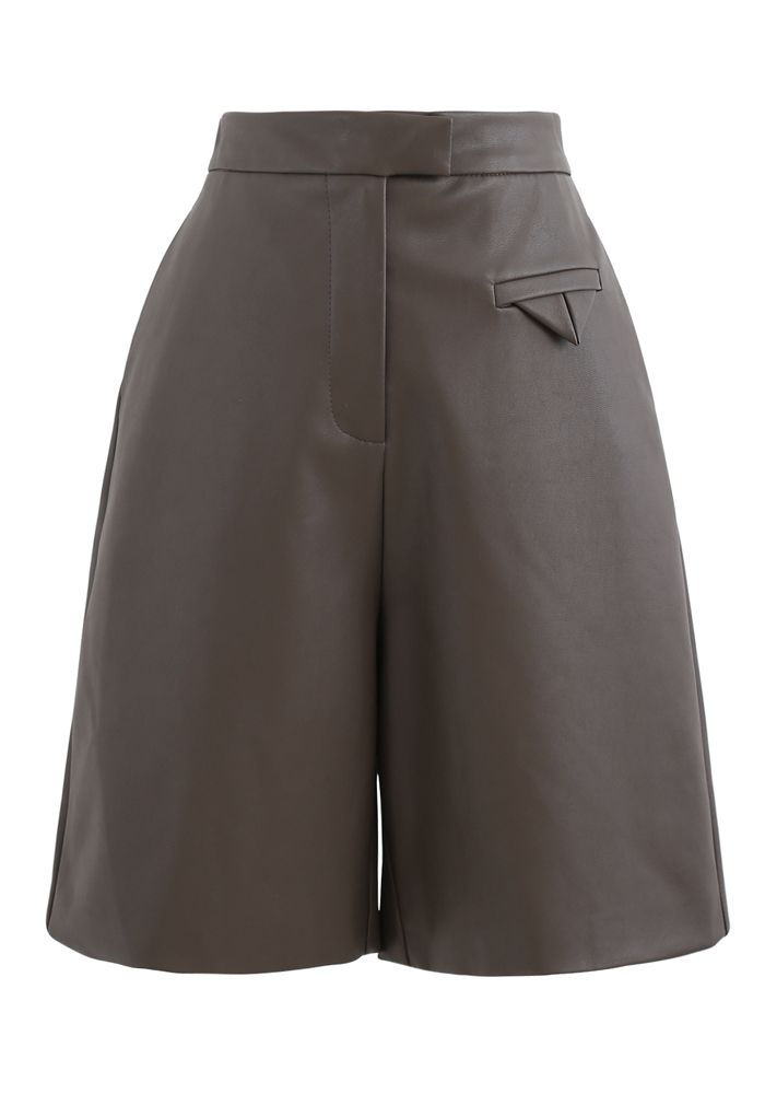 Faux Leather Bermuda Shorts in Brown
