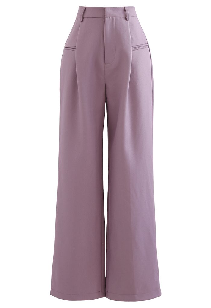 前袋直筒西褲-紫丁香色