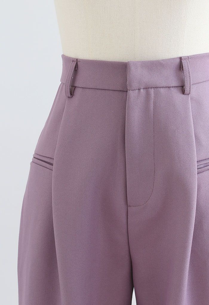 前袋直筒西褲-紫丁香色