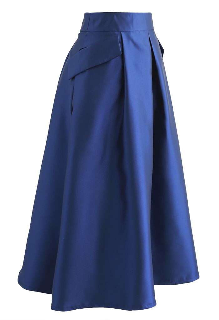 Exaggerated Pocket A-Line Pleated Skirt in Navy