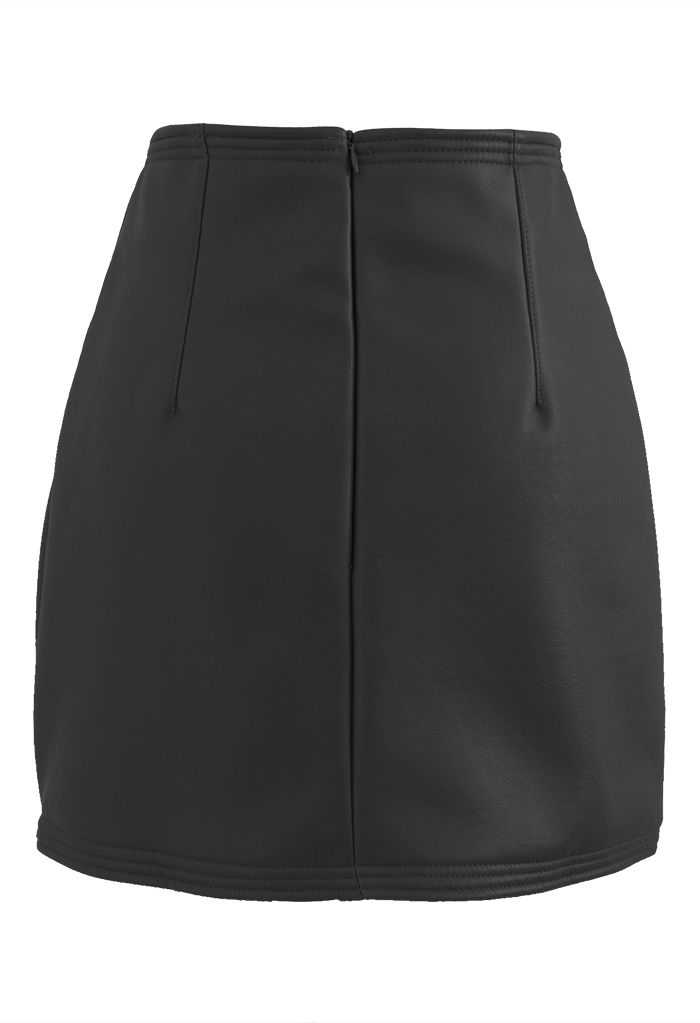 Seam Detailing Faux Leather Mini Skirt in Black