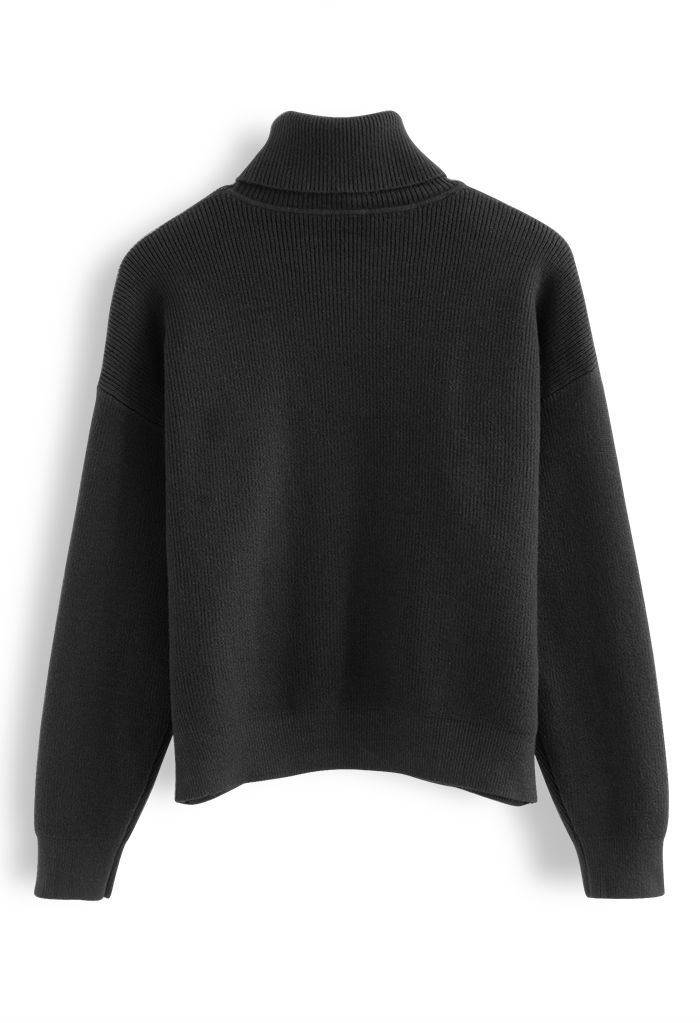 Turtleneck Tender Ribbed Knit Sweater in Black