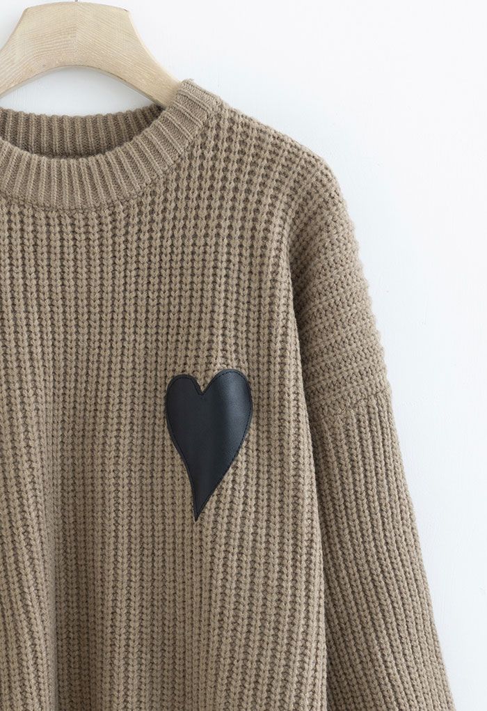 Heart Patch Knit Sweater Dress in Olive