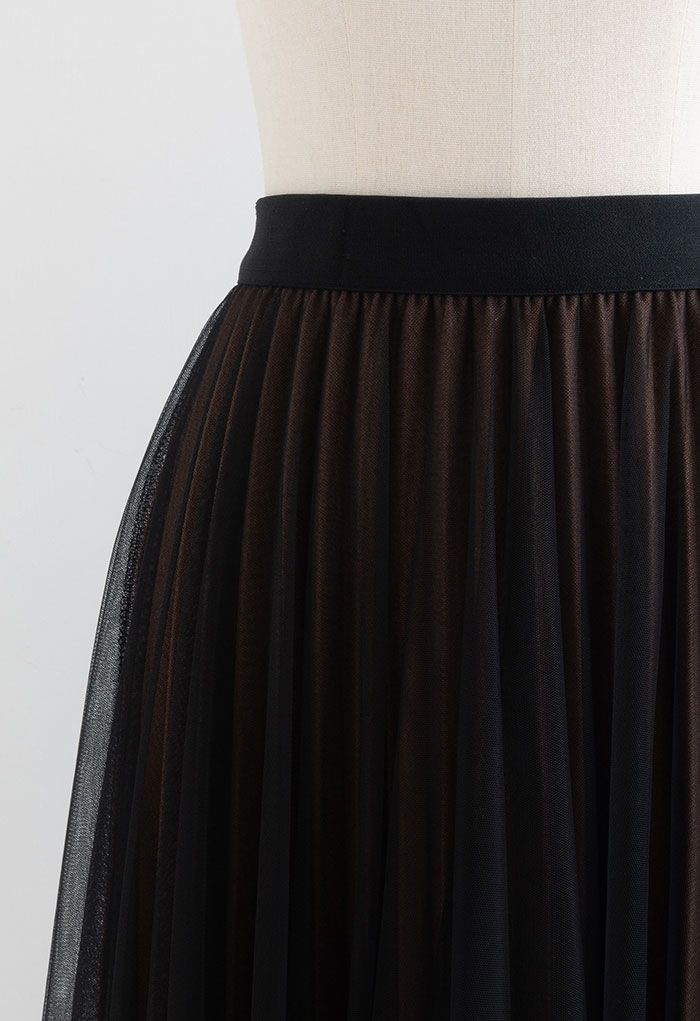 Reversible Asymmetric Mesh Pleated Midi Skirt in Caramel
