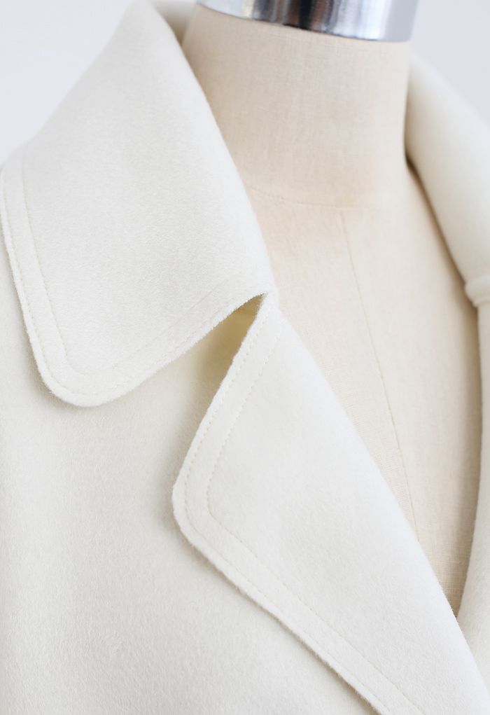 Belted Double-Breasted Wool-Blend Coat in Ivory