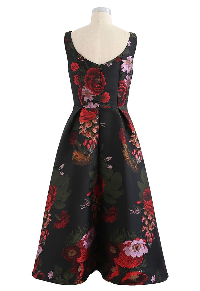 Gorgeous Rose Jacquard Sleeveless Midi Dress