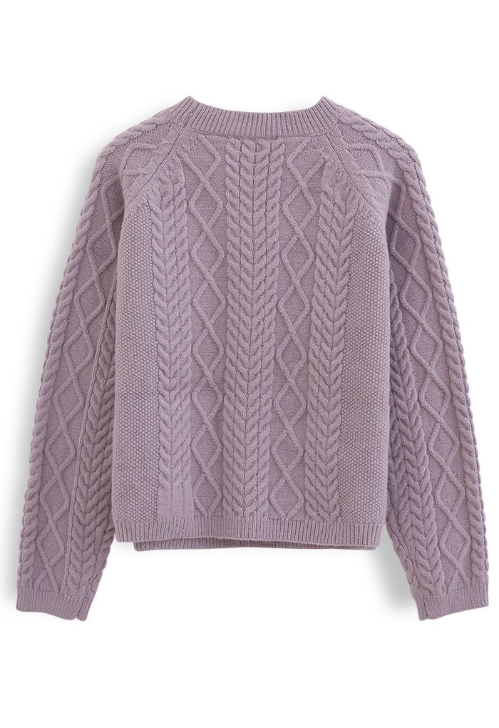 Braid Texture Cropped Knit Sweater in Lavender