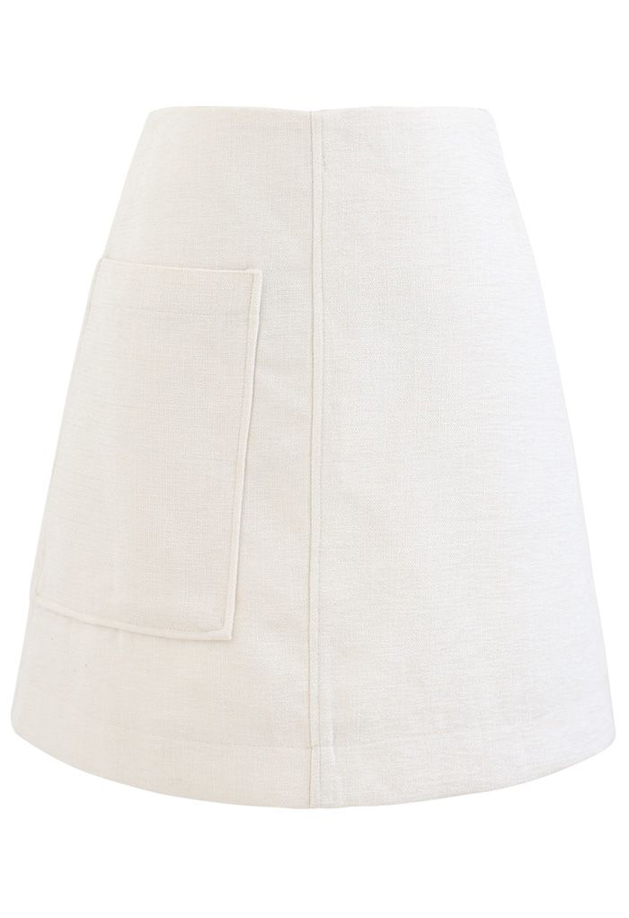 Patched Pocket Shimmer Tweed Mini Skirt in Ivory
