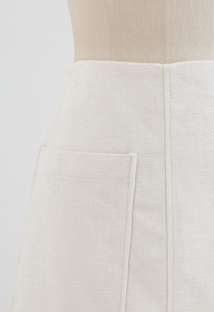 Patched Pocket Shimmer Tweed Mini Skirt in Ivory