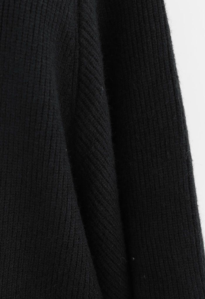 Batwing Ribbed Knit Longline Cardigan in Black