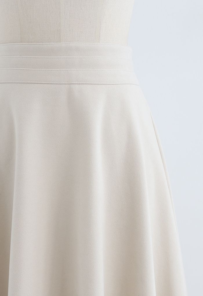 High Waist A-Line Flare Midi Skirt in Cream