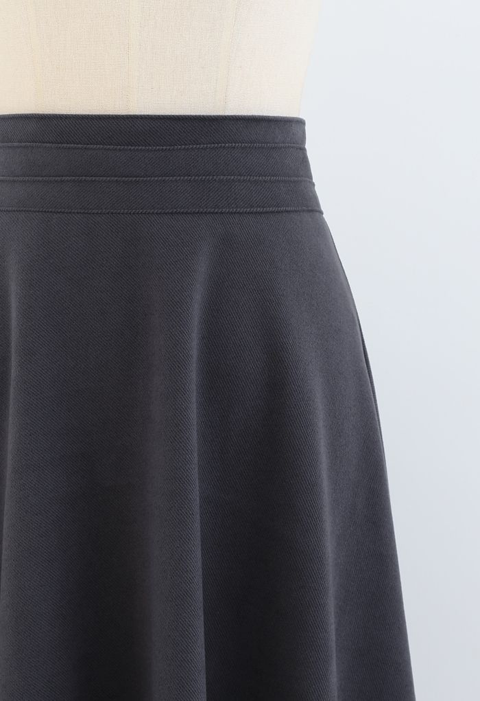 High Waist A-Line Flare Midi Skirt in Smoke
