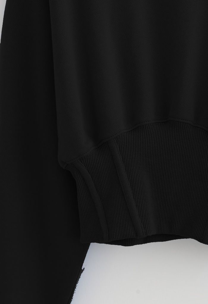 Cropped Padded Shoulder Sweatshirt in Black