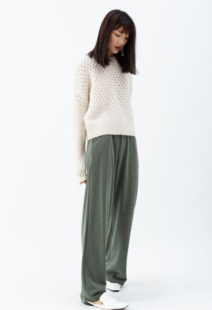 Olive Slouchy Pockets Wide-Leg Pants