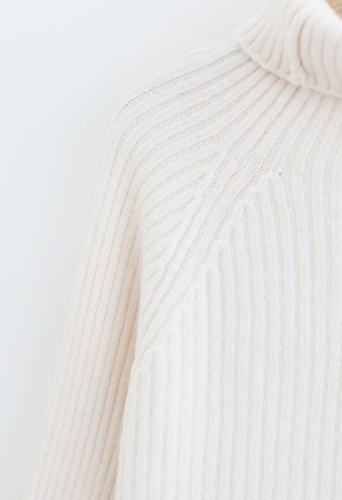 Bell Sleeves Turtleneck Knit Sweater in Ivory