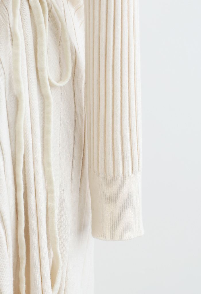Side Drawstring Ribbed Knit Midi Dress in Ivory
