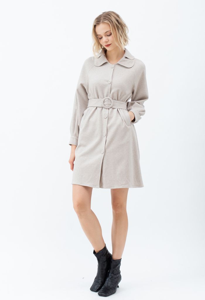 Collared Belted Button Down Coat Dress in Linen